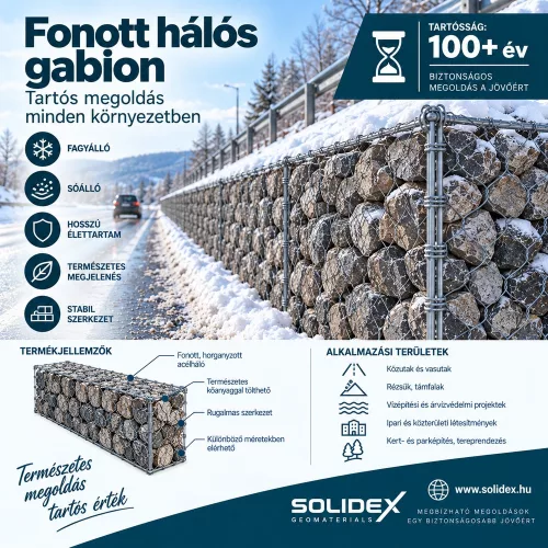 Fonott Gabion Polimac – Maccaferri Kőkosár Támfal /     100+ év